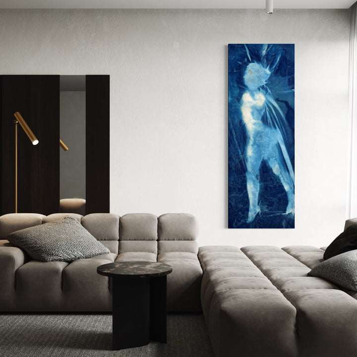 The artwork, Super Hero, by Cat Welch, displayed in a room.