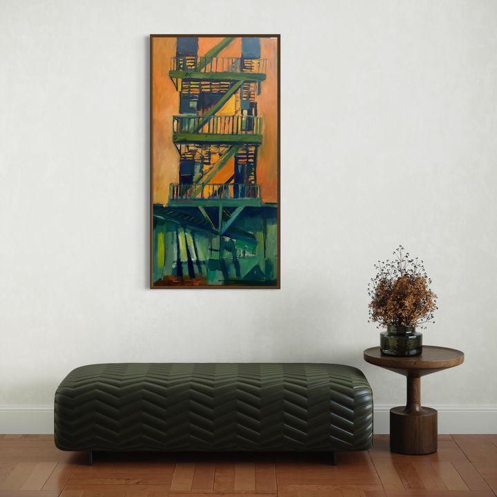 A photo of the artwork Escapes 1:11, by Darren Singer, hanging on a wall.