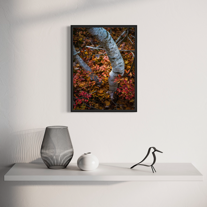 A photo of the artwork Time of the Season, by Dennis Maida, hanging on a wall.