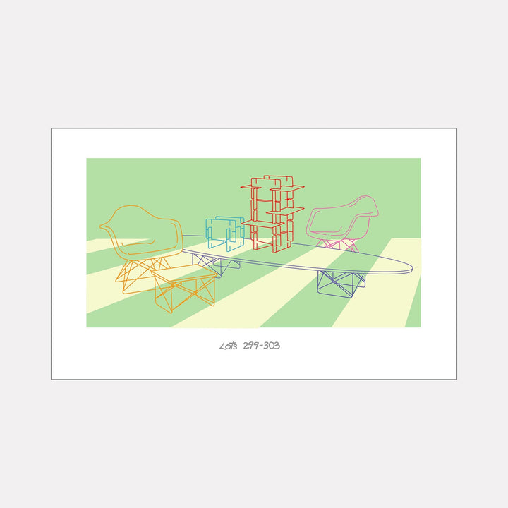 The artwork AUCTION RETRO 4 - LOTS 299- 303- EAMES GROUP - SOME SORT OF A GAME GICLEE - GREEN, by Lauder Bowden