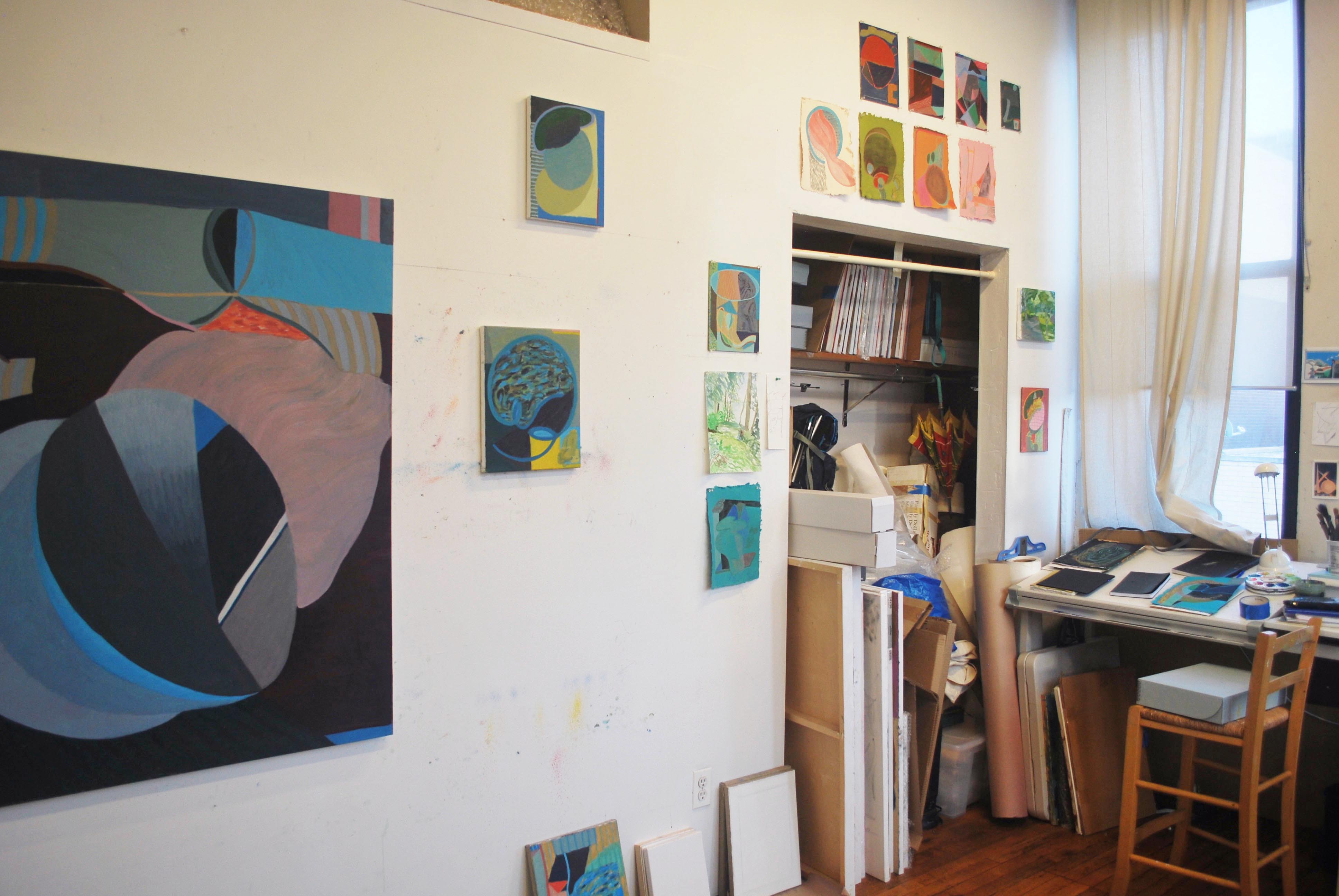 abstract contemporary artist Liz Ainslie's art studio in Brooklyn New York