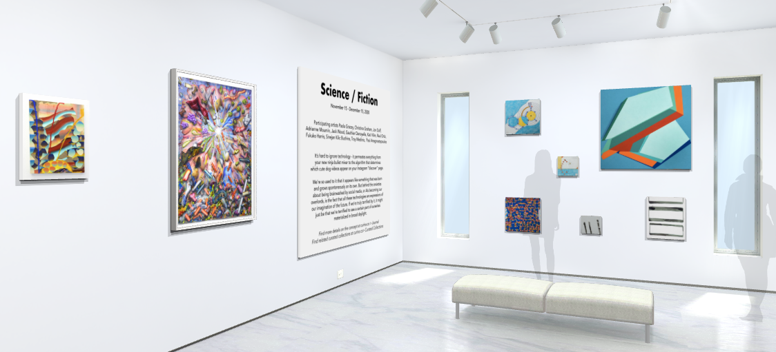 screenshot of a virtual art exhibition about science and fiction