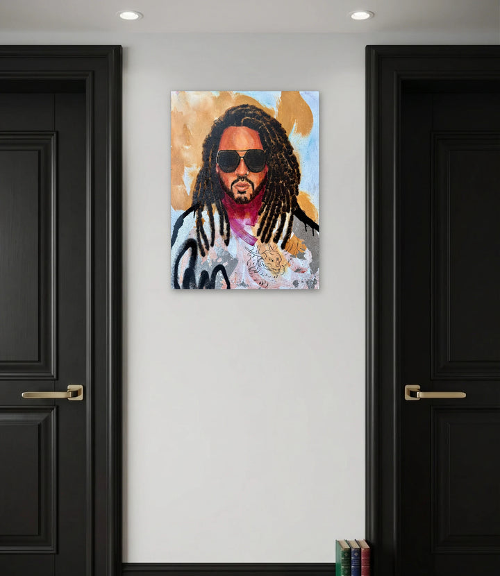The artwork, Raise Your Vibration, by Chanelle René, displayed in a room.