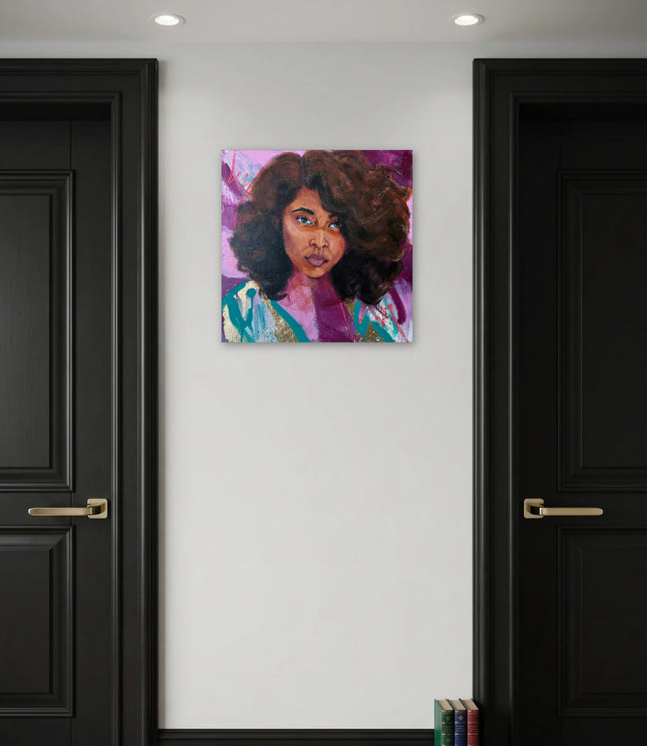 The artwork, Mystical, by Chanelle René, displayed in a room.