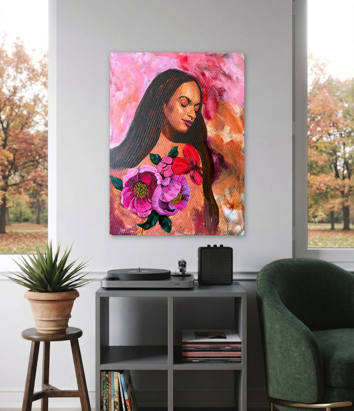 The artwork, Within Reach, by Chanelle René, displayed in a room.