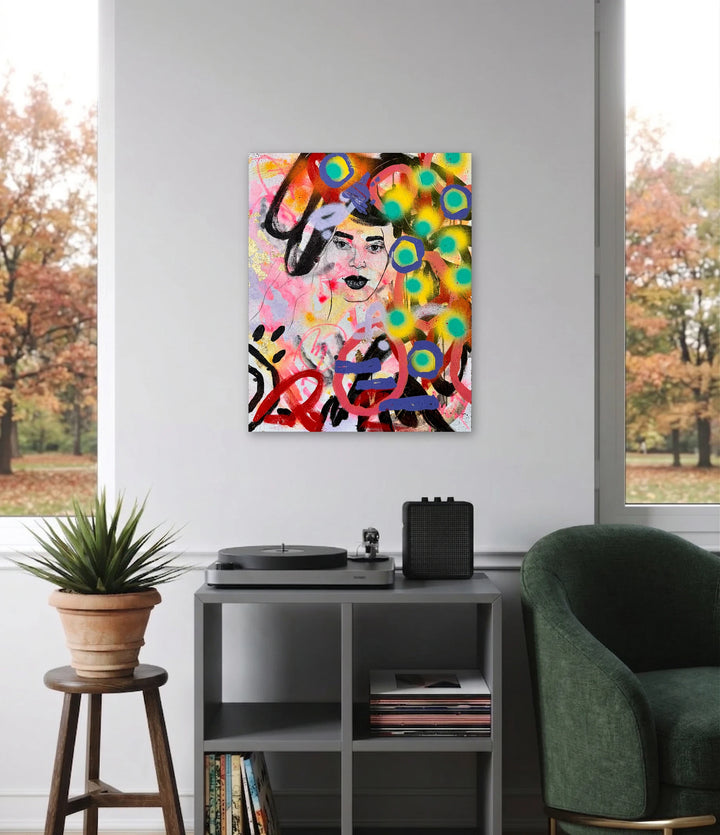 The artwork, Glow Up, by Chanelle René, displayed in a room.