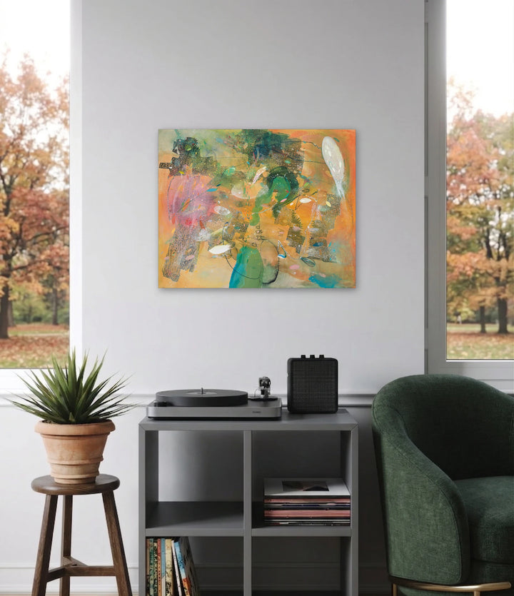 The artwork, Goldie, by Amy Decker, displayed in a room.