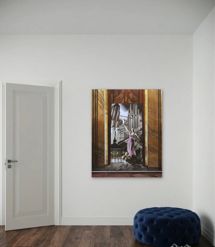 The artwork, Child of the Jazz Age, by Allan Gorman, displayed in a room.