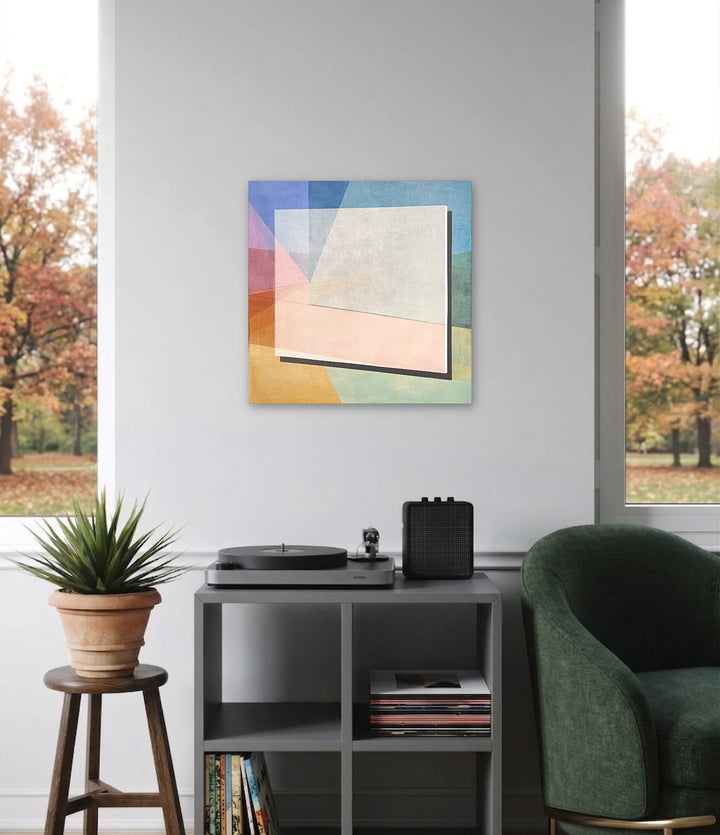 The artwork, Imaginary Triptych – Center Panel, by Allan Gorman, displayed in a room.