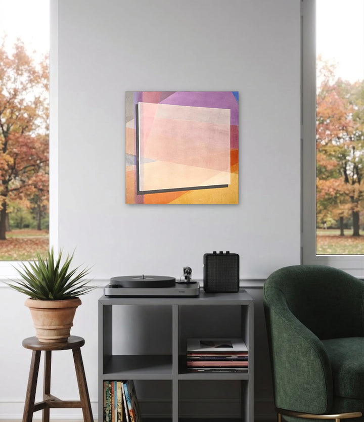 The artwork, Imaginary Triptych – Left Panel, by Allan Gorman, displayed in a room.