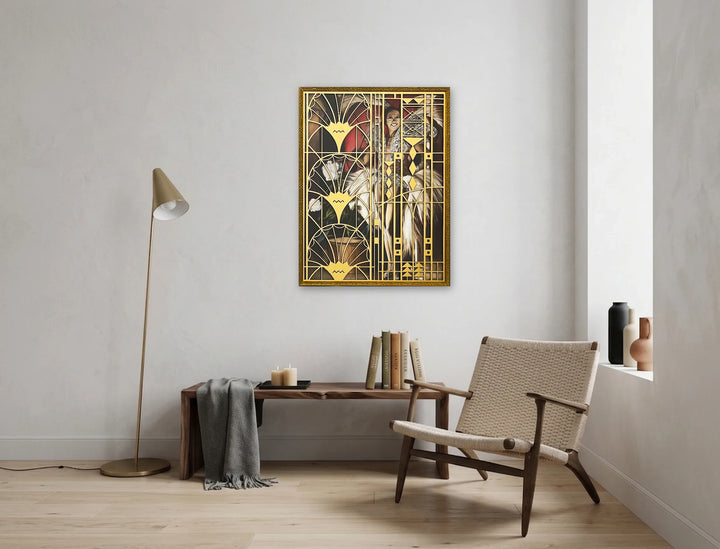 The artwork, Josephine and the Golden Screen, by Allan Gorman, displayed in a room.