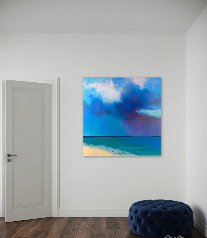 The artwork, Atlantic Squall, by Melanie Kozol, displayed in a room.