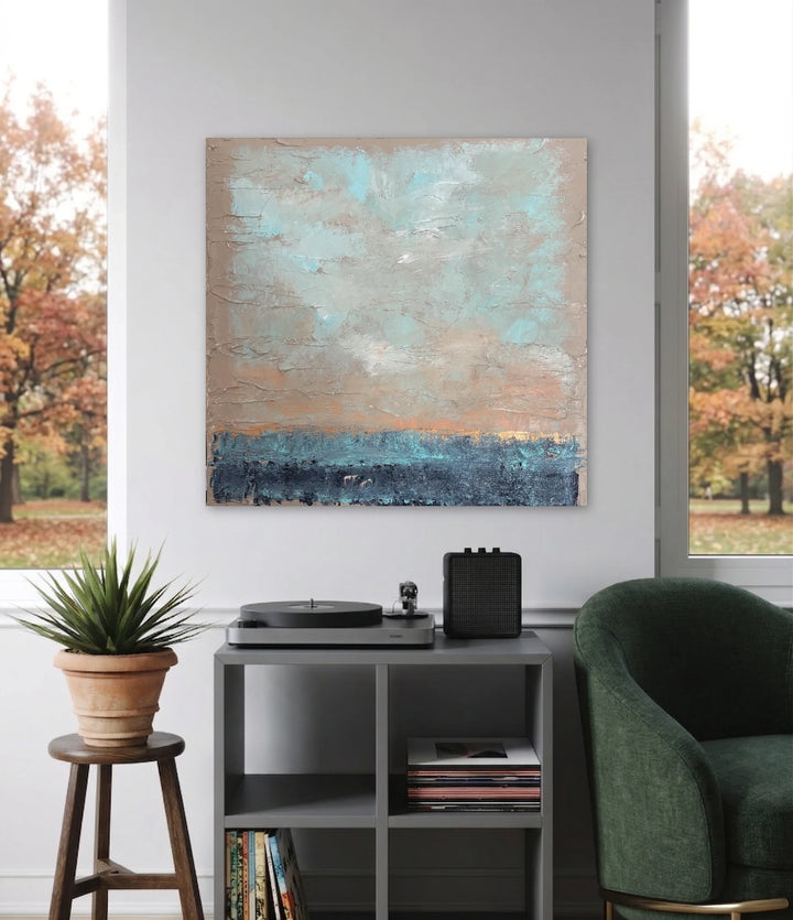 The artwork, Beautiful Blue, by Tammy Kushnir, displayed in a room.