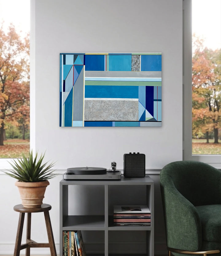 The artwork, Linear Painting 4, by Benna Holden, displayed in a room.
