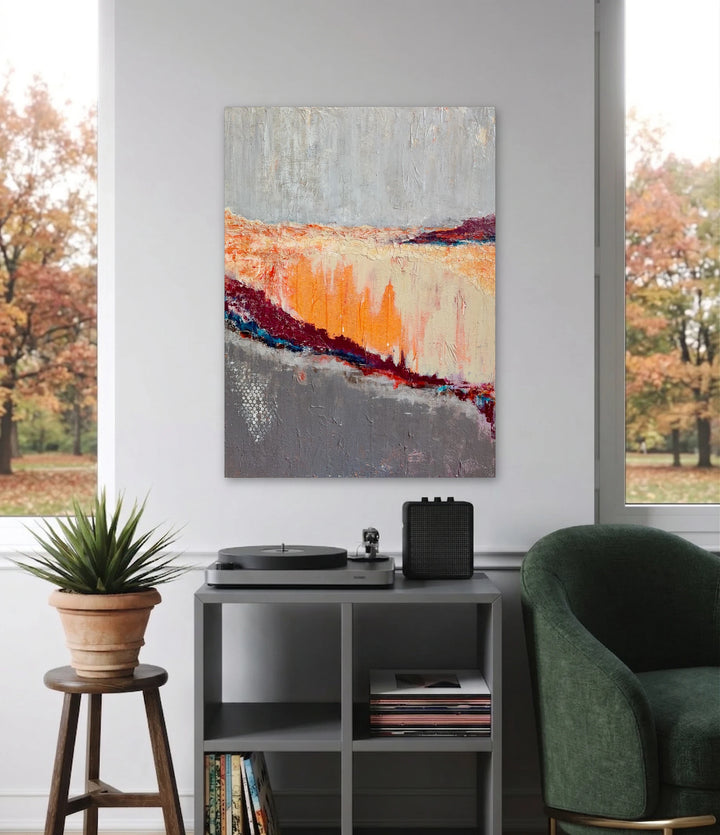 The artwork, The Long Road, by Benna Holden, displayed in a room.