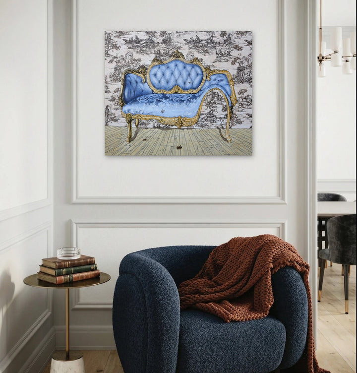 The artwork, Blue Furniture, by Carlos Gamez de Francisco, displayed in a room.