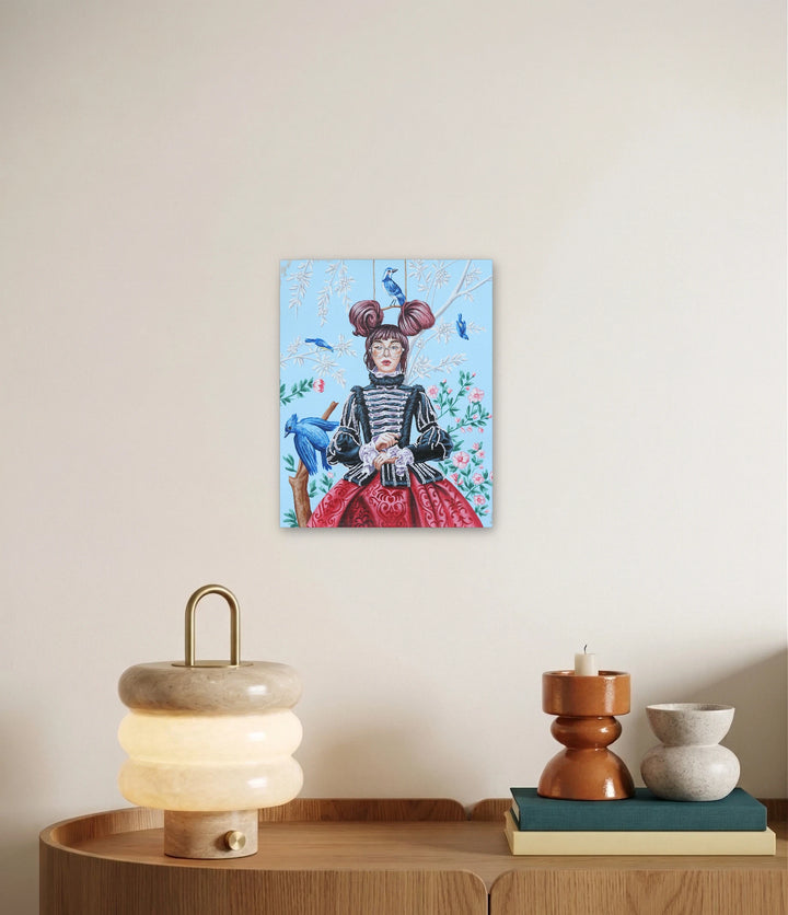 The artwork, Four Blue Birds, by Carlos Gamez de Francisco, displayed in a room.