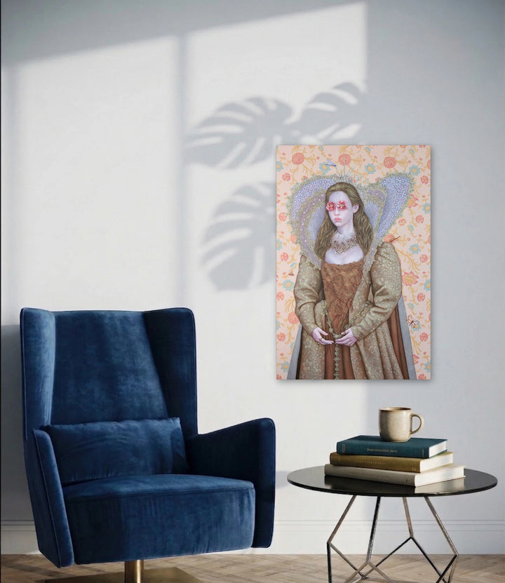 The artwork, The Significance of Flowers, by Carlos Gamez de Francisco, displayed in a room.