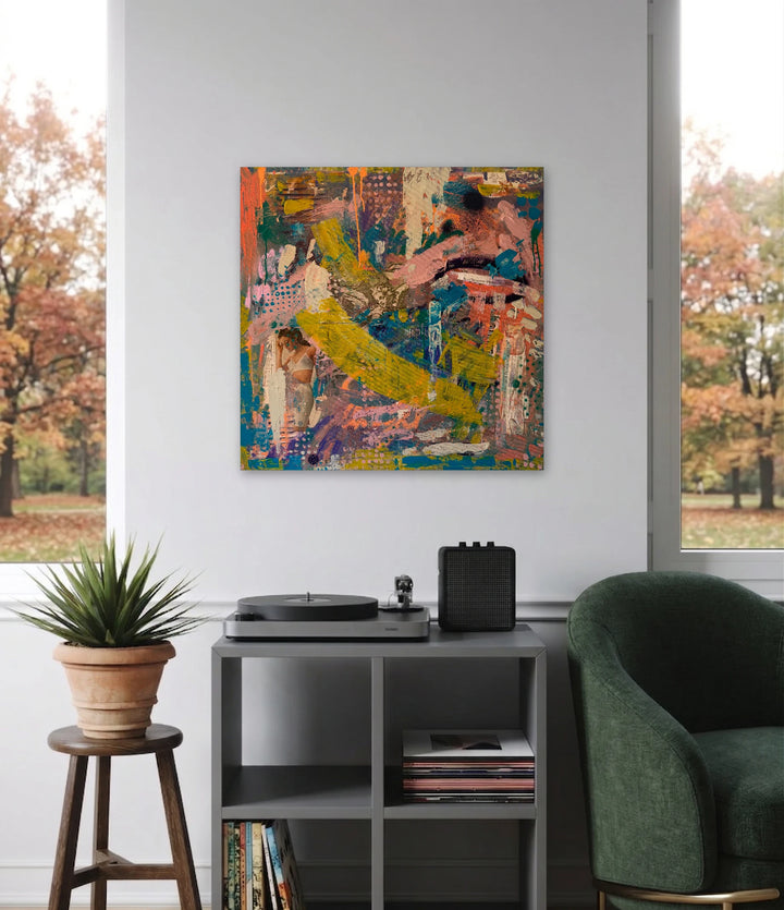 The artwork, Champagne Blonde, by Tiff Urquhart, displayed in a room.