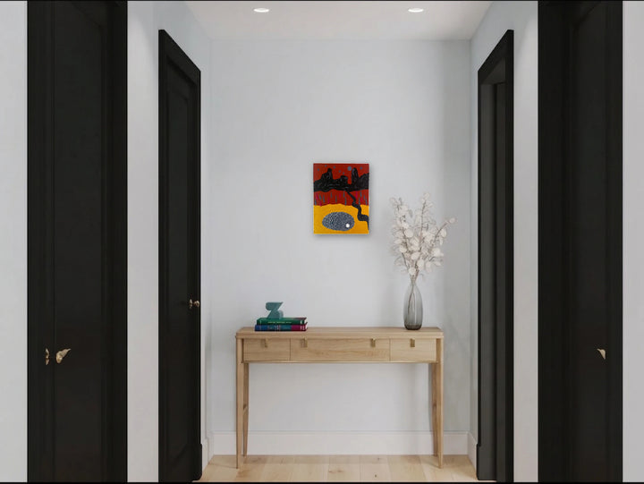 The artwork, New World, by Sunny Chapman, displayed in a room.