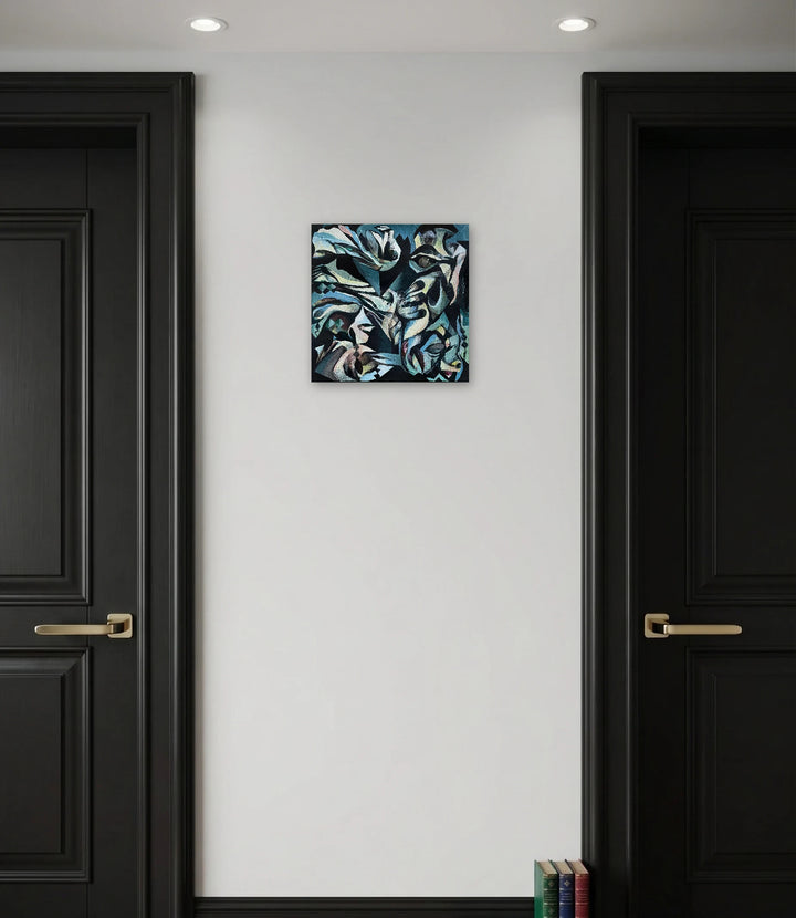 The artwork, Hypnagogic #1, by David Louis Cintron, displayed in a room.