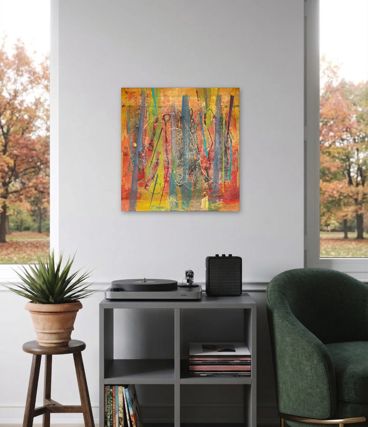 The artwork, Color Cadence, by Stella Michaels, displayed in a room.