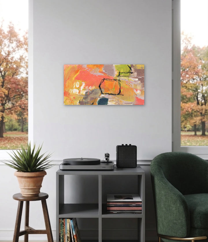 The artwork, Combustion, by Veronica Lawlor, displayed in a room.