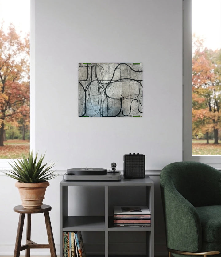 The artwork, Loopy Series No. 7, by Janice La Motta, displayed in a room.