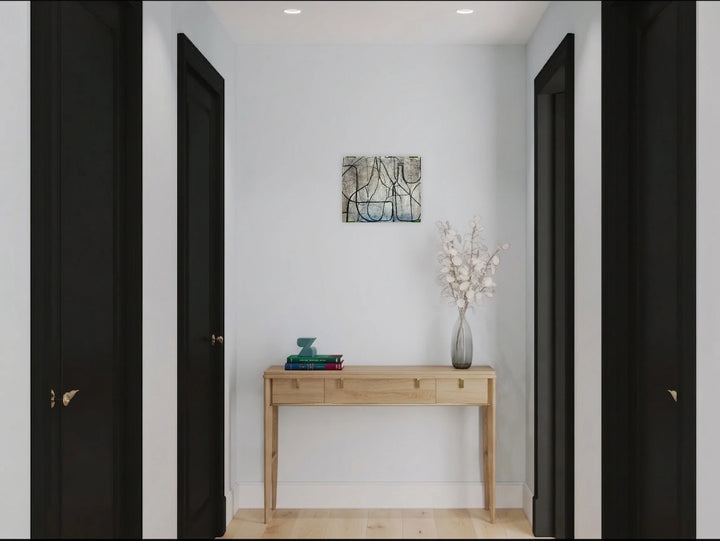 The artwork, Loopy Series No. 4, by Janice La Motta, displayed in a room.