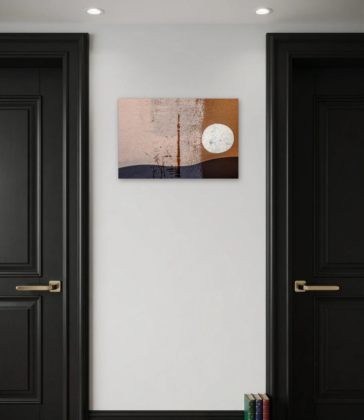 The artwork, Coyote Moon, by Dolores Lusitana, displayed in a room.
