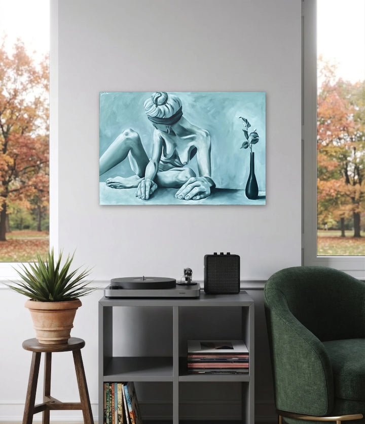 The artwork, Denial, by Jessica Preble, displayed in a room.