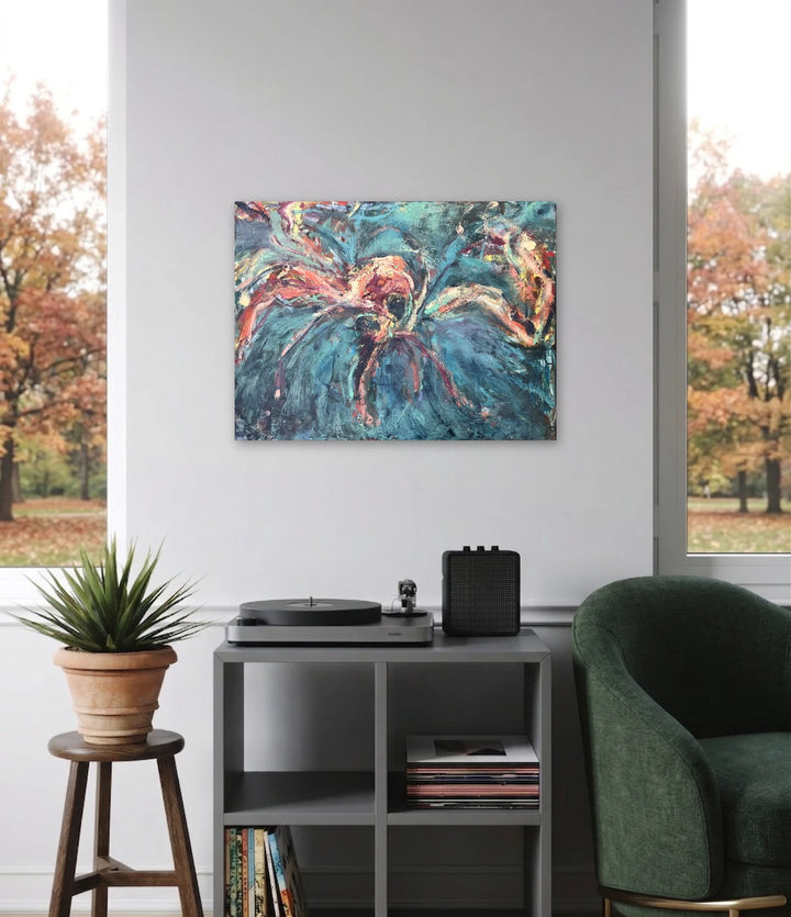The artwork, Creature, by Dionysia Adamopoulou, displayed in a room.