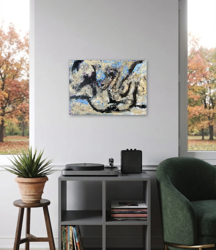 The artwork, Infant, by Dionysia Adamopoulou, displayed in a room.
