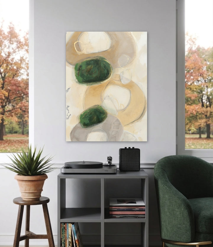 The artwork, Moment Between Later and Too Late, by Ann Flemings, displayed in a room.