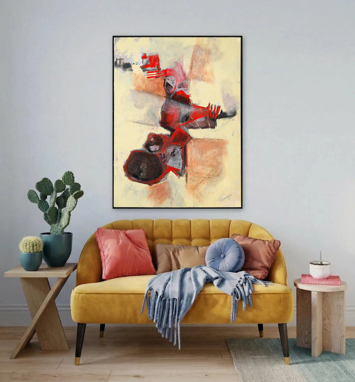 The artwork, Tango of Ashes and Angles, by Ann Flemings, displayed in a room.