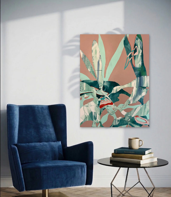 The artwork, Playful Times, by Shana Grugan, displayed in a room.