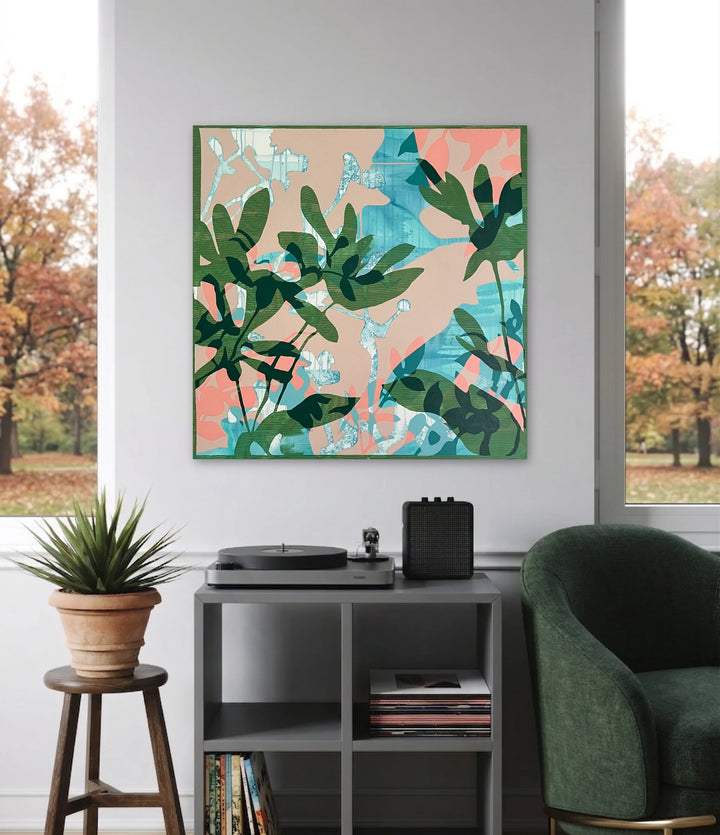 The artwork, Through the Looking Glass, by Shana Grugan, displayed in a room.