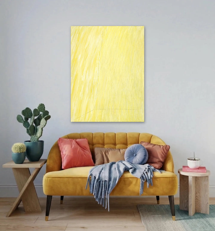 The artwork, Leaning Yellow Room, by Francie Lyshak, displayed in a room.