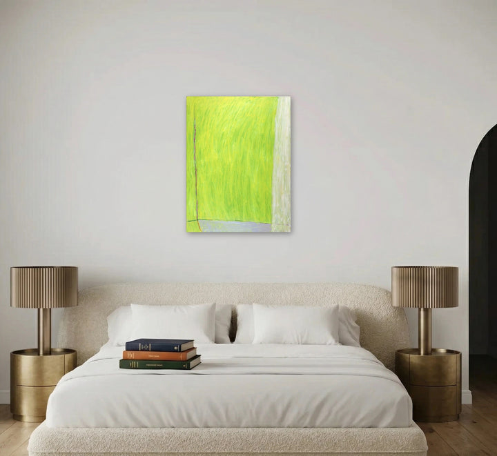 The artwork, Lime Yellow Room, by Francie Lyshak, displayed in a room.