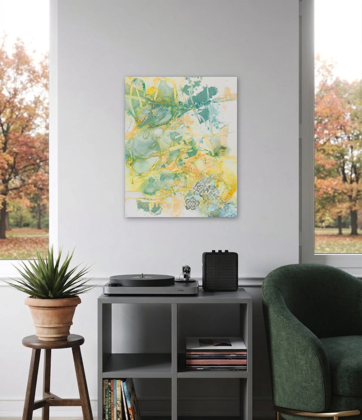 The artwork, Spring Time, by Lisa Petker Mintz, displayed in a room.