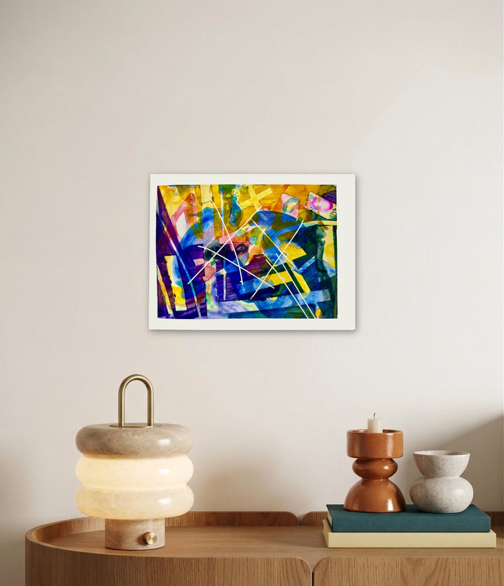 The artwork, Mauerspringer 6 Die Bethke-brüder – 26. Mai 1989 – Kiefholzstraße Ab 33.25, by Owen Brown, displayed in a room.