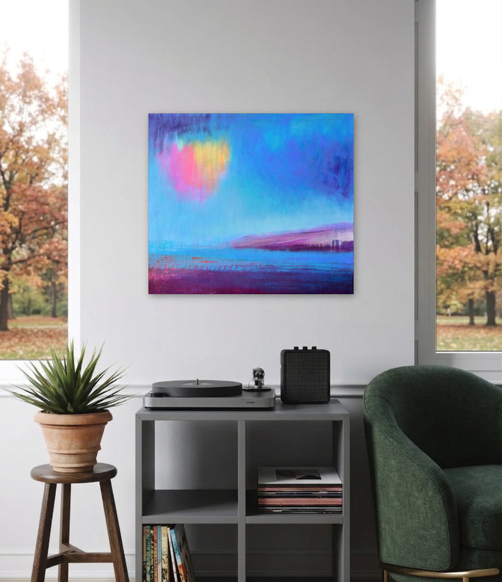 The artwork, Newton's Light, by Melanie Kozol, displayed in a room.