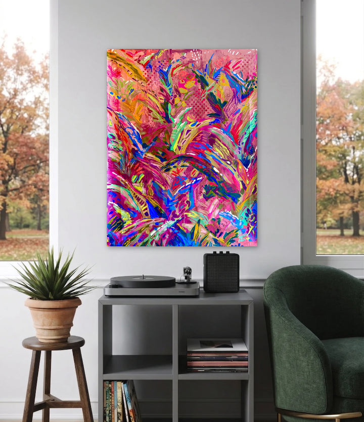 The artwork, Nocturnal Frequency, by Tiff Urquhart, displayed in a room.