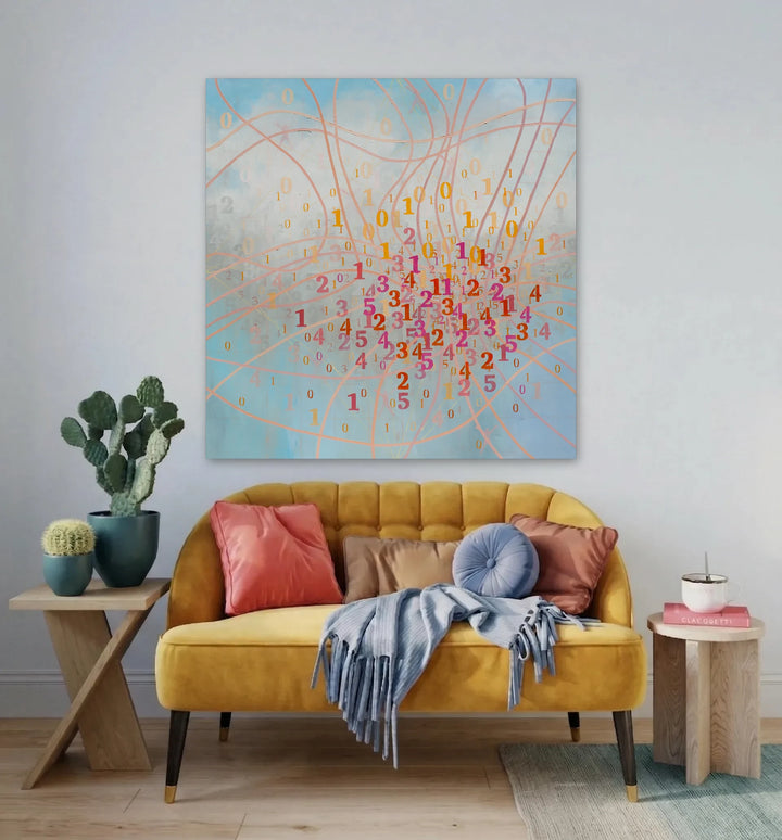 The artwork, Numerous Cumulous, by Sabre Esler, displayed in a room.
