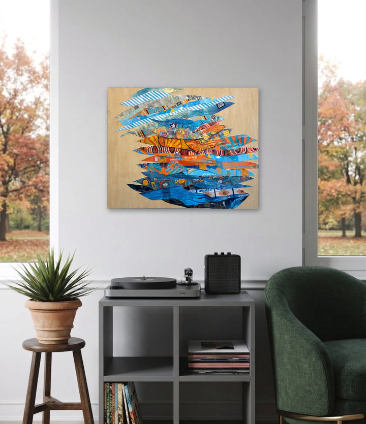 The artwork, Oceanic Pulse, by Christina Massey, displayed in a room.