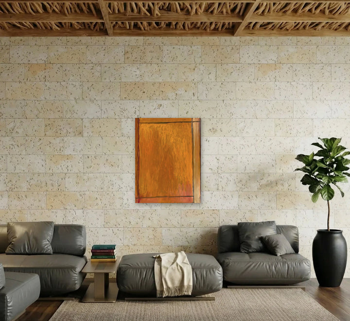 The artwork, Orange Room, by Francie Lyshak, displayed in a room.
