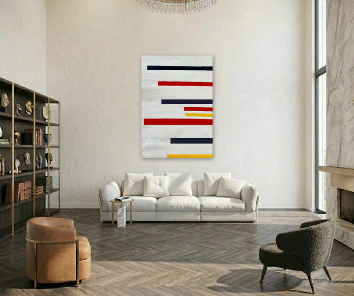 The artwork, Pinstripe Symphony, by Stella Michaels, displayed in a room.
