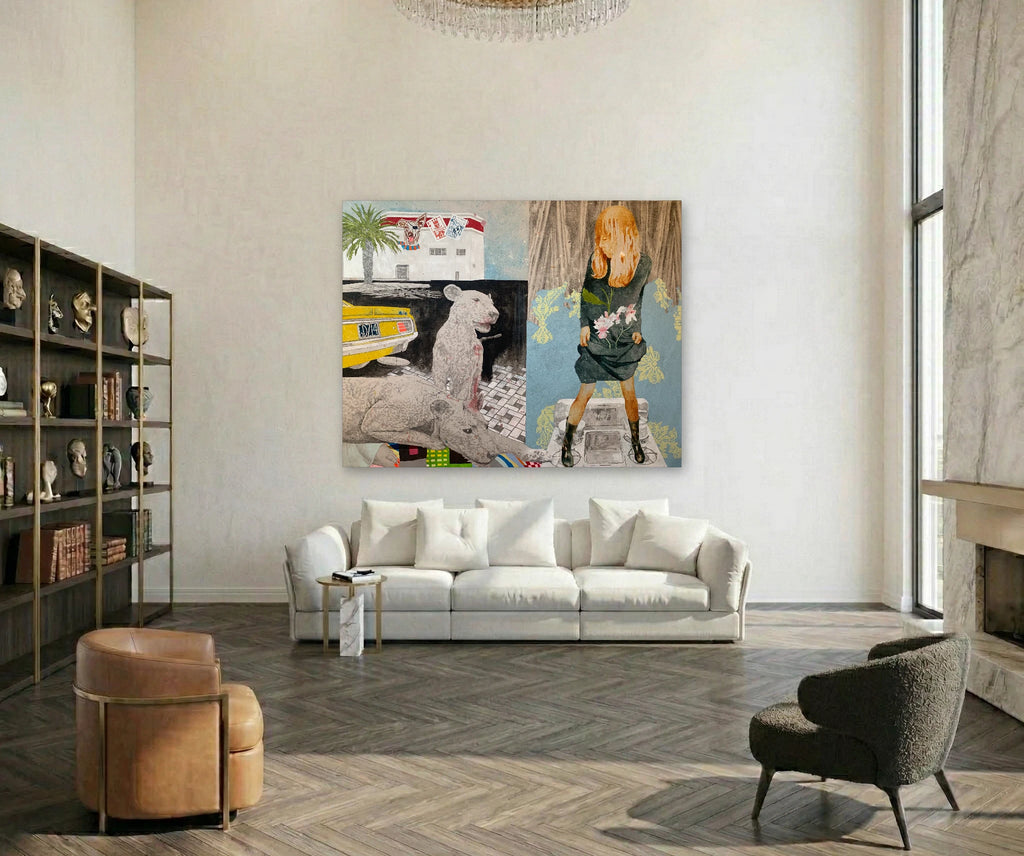 The artwork, Gods I've Never Heard Of, by Ray Borchers, displayed in a room.