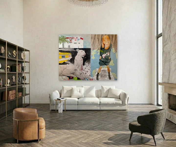 The artwork, Gods I've Never Heard Of, by Ray Borchers, displayed in a room.