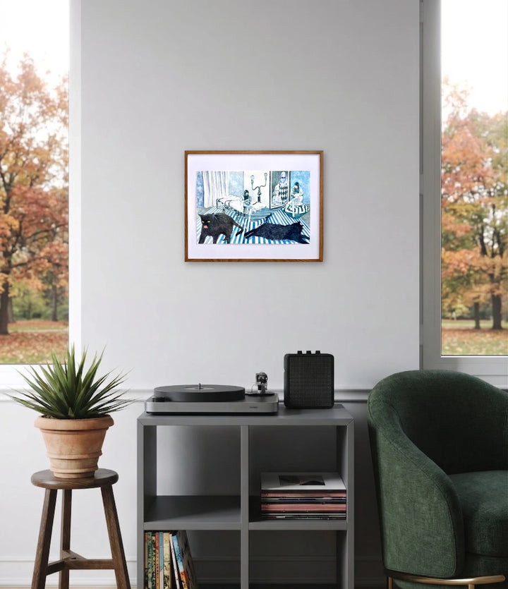 The artwork, Confessing Sams, by Ray Borchers, displayed in a room.